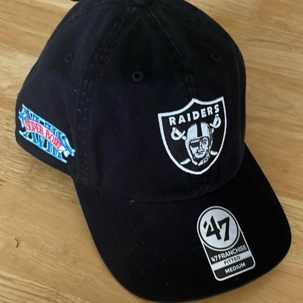 '47 Raiders Black Fitted Cap with Super Bowl Patch